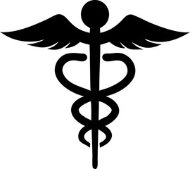 Dark blue caduceus medical symbol on a banner background
