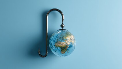 A metallic hook suspends a translucent globe