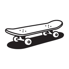  A skateboard silhouette viewed from an angled side perspective. 
