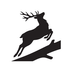 A majestic reindeer silhouette in mid leap with gracefully extended antlers. 