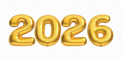 realistic 3d 2026 typography made by with foil balloons in different colour style isolated on transparent background