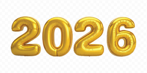 realistic 3d 2026 typography made by with foil balloons in different colour style isolated on transparent background