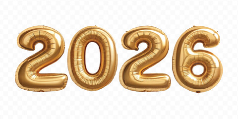 realistic 3d 2026 typography made by with foil balloons in different colour style isolated on transparent background