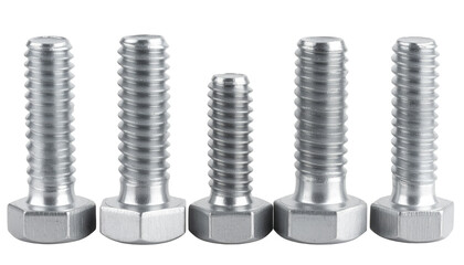 Five hex-head machine bolts with threaded shafts and shiny metal hexagonal heads.