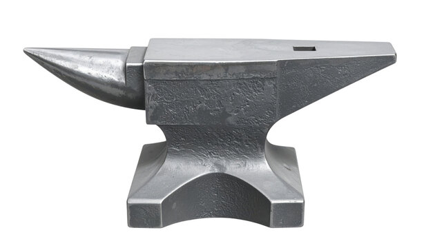 Heavy steel blacksmith anvil with horn, hardy hole and textured face for forging and shaping metal. - Powered by Adobe