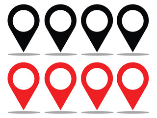 Location or map pin icon symbol set. Black and red location icon set. Isolated location vector icon on white background. Vector illustration.