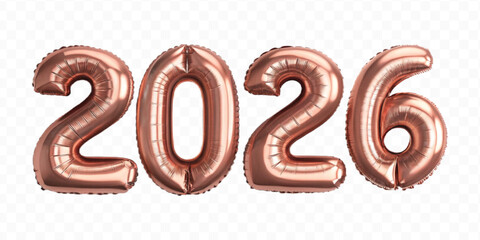 realistic 3d 2026 typography made by with foil balloons in different colour style isolated on transparent background