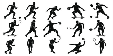 Diverse Sports Silhouettes Featuring Athletes Engaged in Various Activities running jumping
