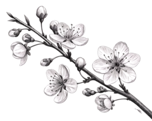 branch of a cherry tree with flowers isolated on white background. PNG Transparent file type with high definition quality And vibrant color grading Available.