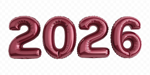 realistic 3d 2026 typography made by with foil balloons in different colour style isolated on transparent background