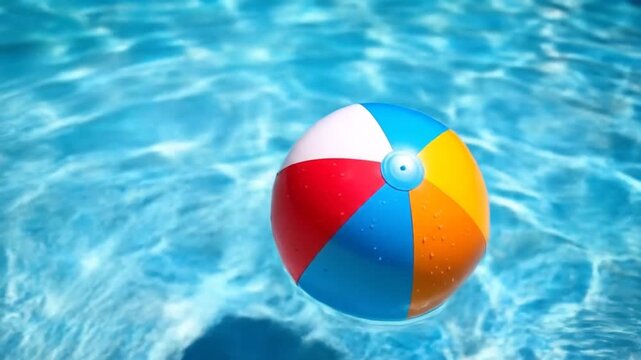 Colorful beach ball in swimming pool