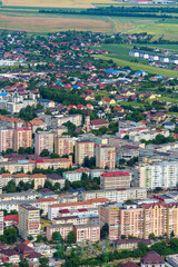 Obraz premium panoramic view from above on the street of city Piatra Neamt, Romania, city architecture, urban landscape