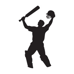  Silhouette vector illustration of a cricketer in a celebratory pose.