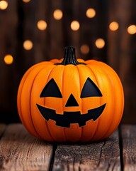Fototapeta premium A Halloween themed blank card held in front of a dark festive background featuring ghosts and pumpkins. Festive october greeting stationery spooky night scene backdrop. send a personalized