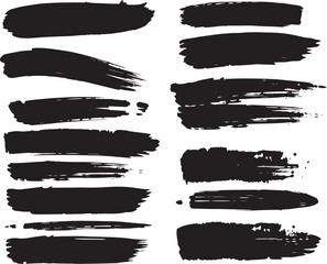 Brush set. Vector black paint brush spots, highlighter lines or felt-tip pen marker. Ink smudge abstract shape stains and smear set with texture