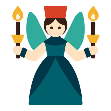 Traditional German candle angel from the Ore Mountains with red hat and candles