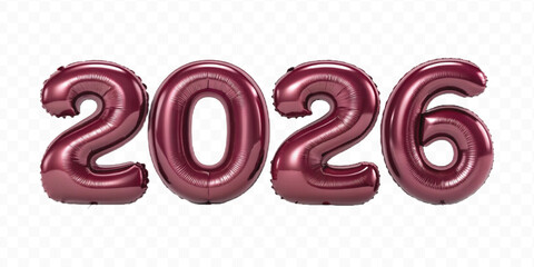 realistic 3d 2026 typography made by with foil balloons in different colour style isolated on transparent background