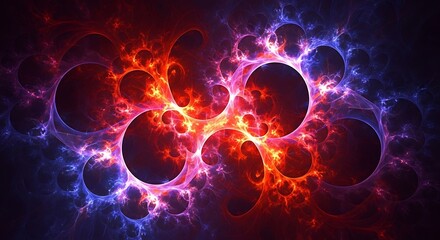 Mystic Nexus: Abstract fractal art with fiery warmth and cool cosmic energies