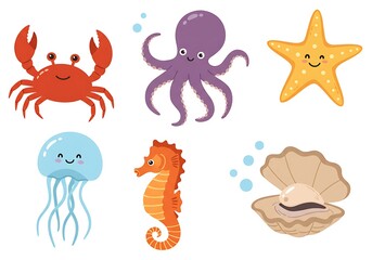 Fototapeta premium Vector illustration of a sea animal set