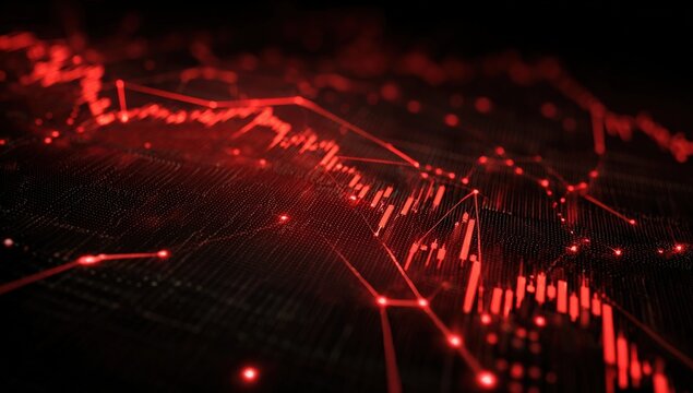 Abstract data visualization of red stock charts on dark background