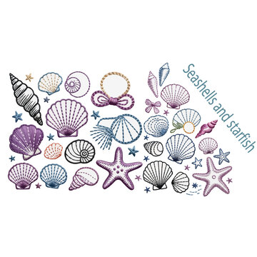 seashells and starfish machine embroidery design collection