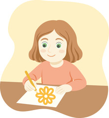 Hand drawn vector illustration of drawing girl. 
