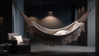 Relaxing hammock in dark room