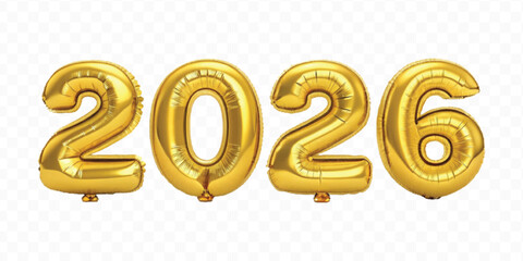 realistic 3d 2026 typography made by with foil balloons in different colour style isolated on transparent background © MDShafaat