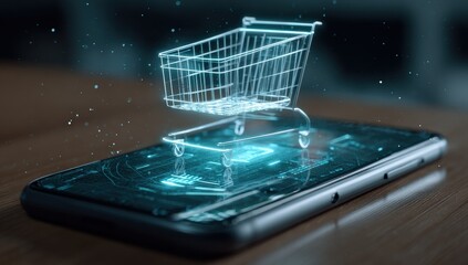 Holographic shopping cart on a phone