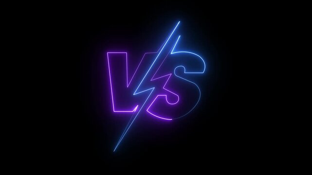 glowing neon VS versus bars icon animation on black background. Versus vs bars icon. blue color vs game match team challenge sign symbol. neon versus for sports and fight competition. game concept.