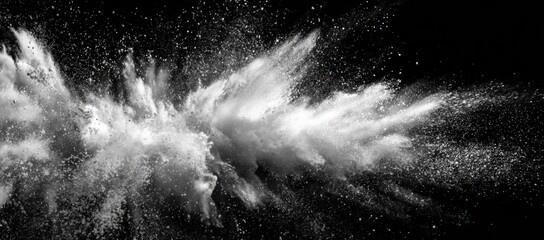 Abstract explosion of white powder on black background