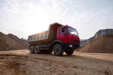 Red Dump Truck at a Construction Site Heavy Equipment for Earthmoving and Material Handling