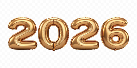 realistic 3d 2026 typography made by with foil balloons in different colour style isolated on transparent background