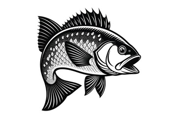 Fototapeta premium Engraved Style Perch Fish Art with Fins and Tail