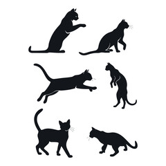 Cat Silhouette Vector Set | Sitting, Walking, Sleeping Cats, Pet Animal Illustration EPS