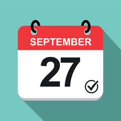 Flat Illustration of a Calendar Highlighting September 27 with Modern Design Elements