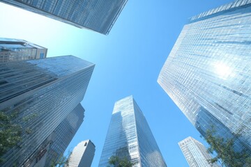 Fototapeta premium Modern skyscrapers reaching for the clear sky.