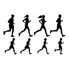 Running and Jogging Silhouette Vector Set | Male and Female Athletes, Fitness Exercise Illustration EPS