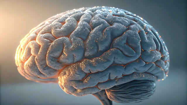 Detailed 3d rendering of a human brain with subtle lighting and neural network connections