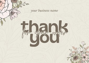 Fototapeta premium Greeting card template design, thank you card with floral background, thank you card. Part 074 260825