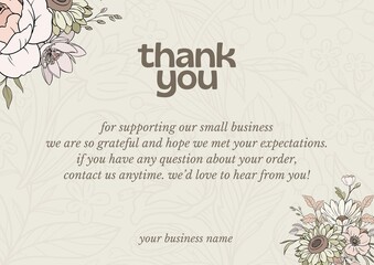 Greeting card template design, thank you card with floral background, thank you card. Part 075 260825