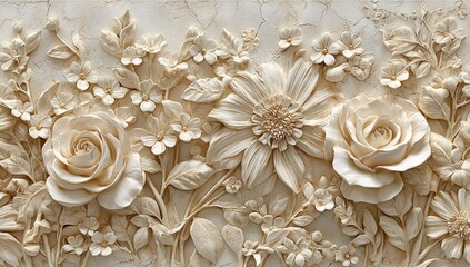Ornate floral bas-relief on a marble-like background