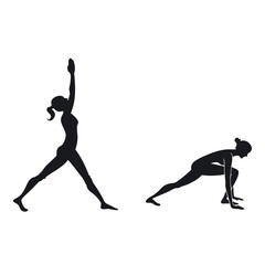 Set of Yoga Pose Silhouettes | Downward Dog & Warrior Poses Vector EPS | Fitness, Meditation, Wellness Design Elements