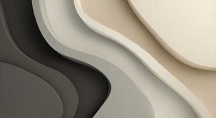 Abstract layered paper curves in beige and dark tones