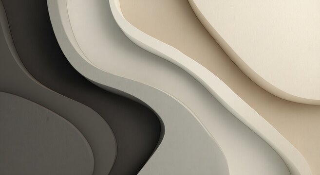 Abstract layered paper curves in beige and dark tones