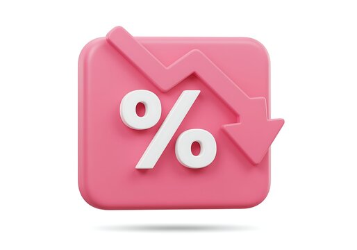 Pink Percentage Decrease Icon with Arrow Down Symbolic of Economic Downturn or Financial Loss and Market Decline Concept