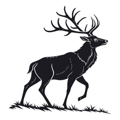 Silhouette of a Standing Deer with Large Antlers | Wildlife & Nature Vector EPS | Forest, Animal, Hunting Design Element