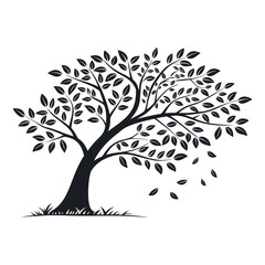 Obraz premium Silhouette of a Summer Tree Full of Leaves | Flat Nature Vector EPS | Forest, Landscape, Seasonal Design Element