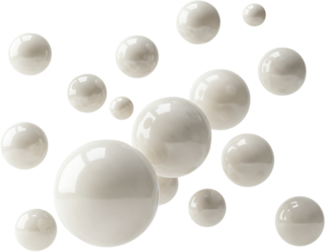 Floating white spheres create a modern, clean aesthetic for health, science, or beauty concepts.