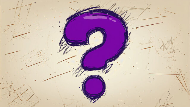 Purple Question Mark Hand Drawn on Textured Beige Background